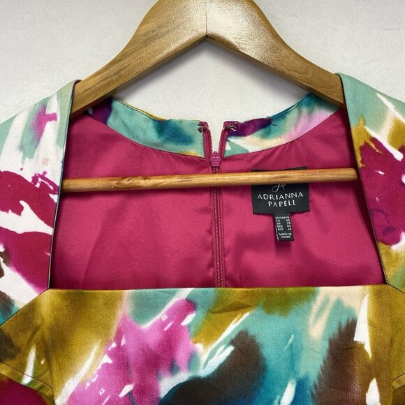 Adrianna Papell Cap Sleeve Square Neck Sheath Dress Women Size 16 Multicolor - Picture 15 of 15